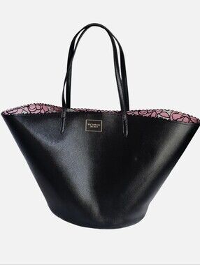 Victoria's Secret Bombshell Flower Print XL Tote Bag Black Saffiano